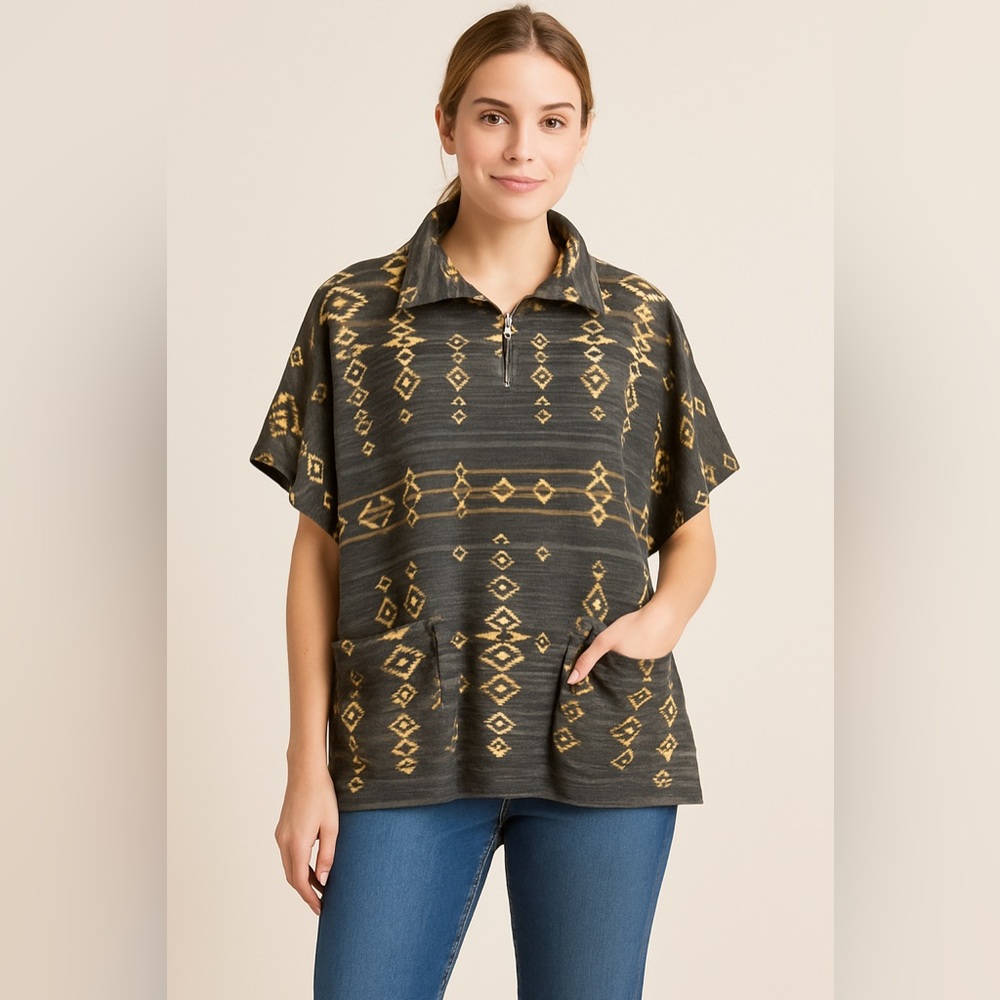 Double D Ranch Quarter Zip Turtleneck Aztec Print Pullover Size S/M BJ2